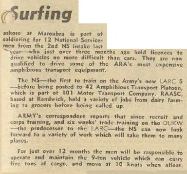 Newspaper article about LARC5s at Maroubra