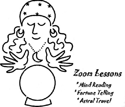 Fortune Teller advertsing Zoom lessons: mind reading, fortune telling, astral travel