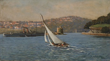 Painting of Fort Denison on Sydney Harbour by George F. Harris