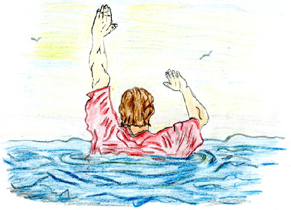 Jack Horner, waving from ocean