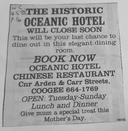 Oceanic Hotel, 1988 Mothers Day Lunch ad