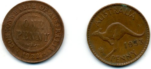 Two  Australin copper pennies