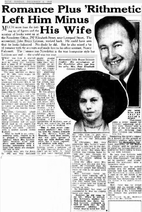 <i>Truth</i> newspaper article featuring Mr and Mrs Leveson and their dovorce case