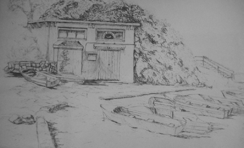 Bryon Walden line drawing of Coogee Fishing Club, 1986