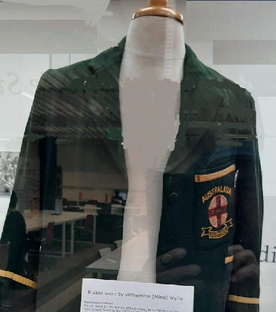 Mylie Wylie's  Olympic blazer from the 1912 Stockholm Games. The emblem on the pocket reads 